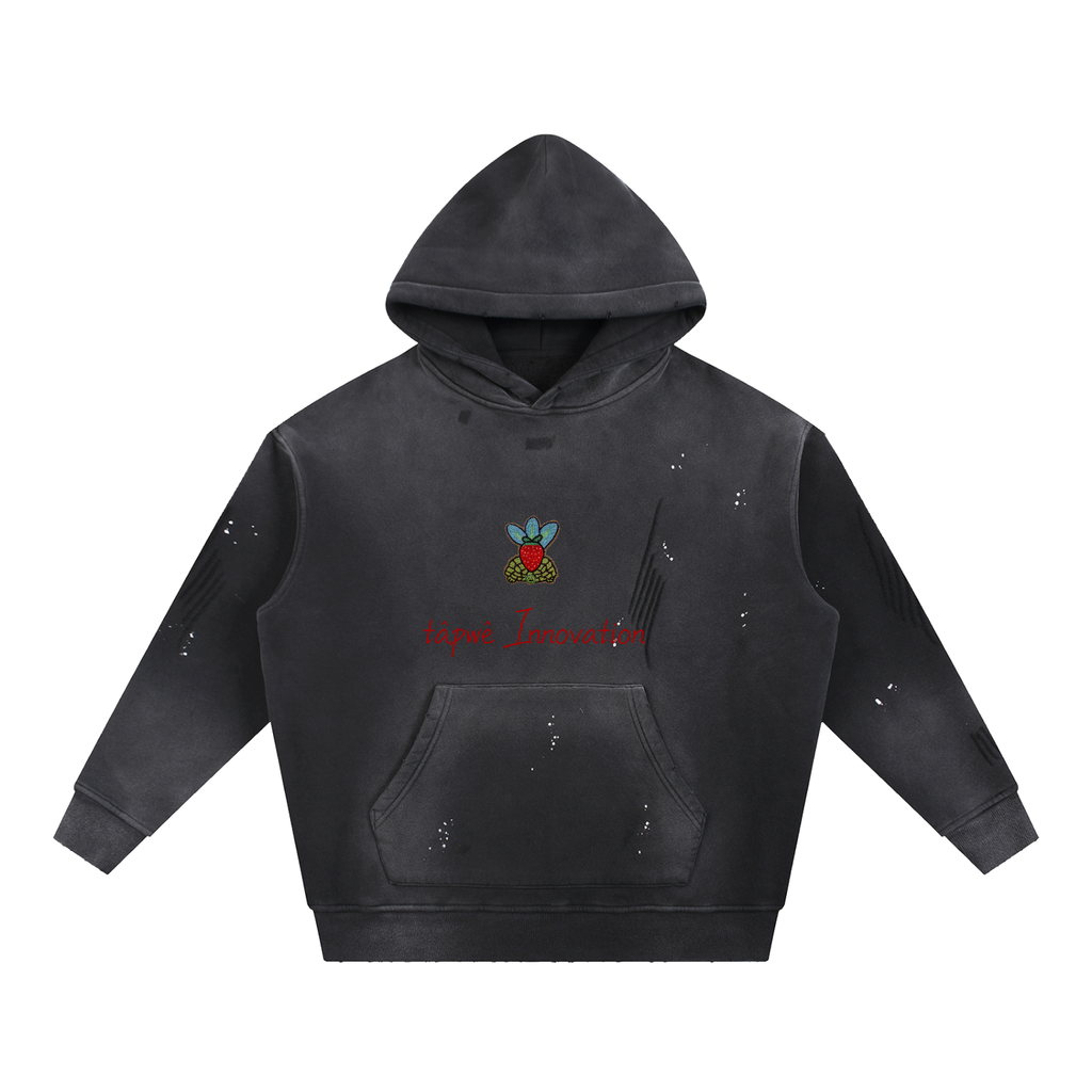 Vintage Washed Frayed Fleece Hoodie